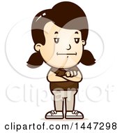 Clipart Of A Retro Bored Or Stubborn Caucasian Girl Standing With Folded Arms Royalty Free Vector Illustration