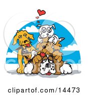 Dogs Piling On Top Of A St Bernard Clipart Illustration