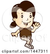 Clipart Of A Retro Caucasian Girl Sitting And Waving Royalty Free Vector Illustration by Cory Thoman