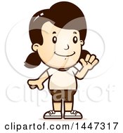 Clipart Of A Retro Waving Caucasian Girl In Shorts Royalty Free Vector Illustration by Cory Thoman