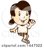 Poster, Art Print Of Retro Caucasian Girl Sitting And Waving In Shorts
