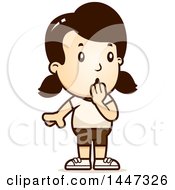 Clipart Of A Retro Surprised Gasping Caucasian Girl In Shorts Royalty Free Vector Illustration