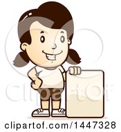 Clipart Of A Retro Caucasian Girl In Shorts With A Blank Sign Royalty Free Vector Illustration by Cory Thoman