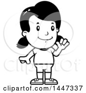 Poster, Art Print Of Black And White Retro Waving Girl In Shorts