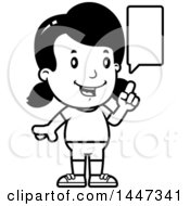 Clipart Of A Black And White Retro Talking Girl In Shorts Royalty Free Vector Illustration