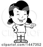 Poster, Art Print Of Black And White Retro Girl In Shorts Laughing And Pointing
