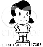 Clipart Of A Black And White Retro Angry Girl In Shorts With Hands On Her Hips Royalty Free Vector Illustration