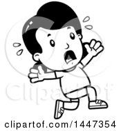 Clipart Of A Black And White Retro Girl In Shorts Running Scared Royalty Free Vector Illustration
