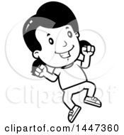 Clipart Of A Black And White Retro Girl Jumping Royalty Free Vector Illustration