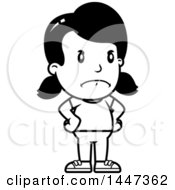 Clipart Of A Black And White Retro Angry Girl With Hands On Her Hips Royalty Free Vector Illustration