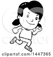Clipart Of A Black And White Retro Girl Running Royalty Free Vector Illustration