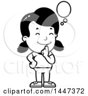 Clipart Of A Black And White Retro Girl Thinking Royalty Free Vector Illustration