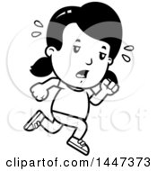 Clipart Of A Black And White Retro Tired Girl Running Royalty Free Vector Illustration