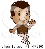 Clipart Of A Retro African American Boy Waving And Sitting Royalty Free Vector Illustration
