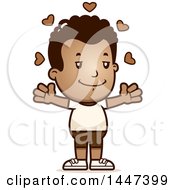 Retro African American Boy In Shorts With Open Arms And Love Hearts