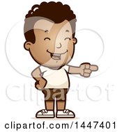 Clipart Of A Retro African American Boy In Shorts Laughing And Pointing Royalty Free Vector Illustration