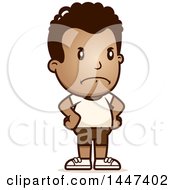 Clipart Of A Retro Angry African American Boy In Shorts With Hands On His Hips Royalty Free Vector Illustration