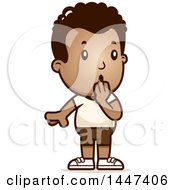 Clipart Of A Retro Surprised Gasping African American Boy In Shorts Royalty Free Vector Illustration