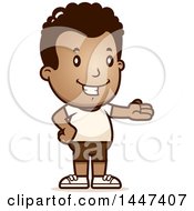 Clipart Of A Retro Presenting African American Boy In Shorts Royalty Free Vector Illustration