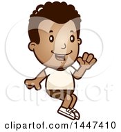 Clipart Of A Retro African American Boy Sitting And Waving In Shorts Royalty Free Vector Illustration by Cory Thoman