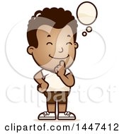 Clipart Of A Retro Thinking African American Boy In Shorts Royalty Free Vector Illustration by Cory Thoman