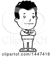 Clipart Of A Retro Black And White Bored Or Stubborn African American Boy Standing With Folded Arms Royalty Free Vector Illustration