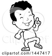 Clipart Of A Retro Black And White African American Boy Doing A Happy Dance Royalty Free Vector Illustration