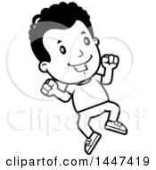 Clipart Of A Retro Black And White African American Boy Jumping Royalty Free Vector Illustration