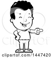 Clipart Of A Retro Black And White African American Boy Laughing And Pointing Royalty Free Vector Illustration