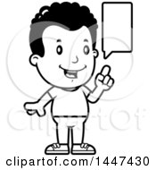 Clipart Of A Retro Black And White African American Boy Talking Royalty Free Vector Illustration