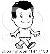 Clipart Of A Retro Black And White African American Boy Walking Royalty Free Vector Illustration