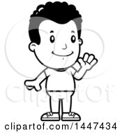 Clipart Of A Retro Black And White African American Boy Waving Royalty Free Vector Illustration
