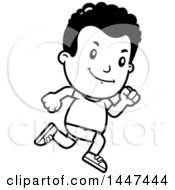 Clipart Of A Retro Black And White African American Boy Running In Shorts Royalty Free Vector Illustration