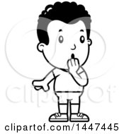 Clipart Of A Retro Black And White Surprised Gasping African American Boy In Shorts Royalty Free Vector Illustration