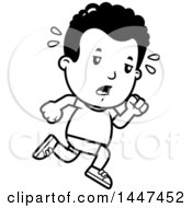 Clipart Of A Retro Black And White Tired African American Boy Running In Shorts Royalty Free Vector Illustration