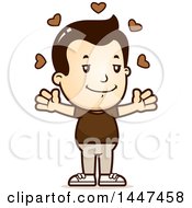 Poster, Art Print Of Retro White Boy With Open Arms And Love Hearts