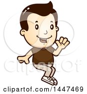 Clipart Of A Retro White Boy Sitting And Waving Royalty Free Vector Illustration