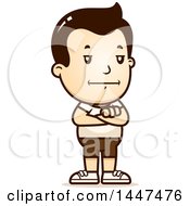 Clipart Of A Retro Bored Or Stubborn White Boy In Shorts Standing With Folded Arms Royalty Free Vector Illustration