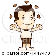 Poster, Art Print Of Retro White Boy In Shorts With Open Arms And Love Hearts