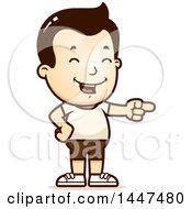 Clipart Of A Retro White Boy In Shorts Laughing And Pointing Royalty Free Vector Illustration