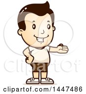 Clipart Of A Retro Presenting White Boy In Shorts Royalty Free Vector Illustration by Cory Thoman