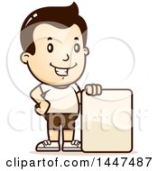 Poster, Art Print Of Retro White Boy In Shorts With A Blank Sign