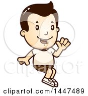 Poster, Art Print Of Retro White Boy Sitting And Waving In Shorts