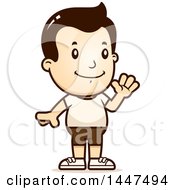 Clipart Of A Retro Waving White Boy In Shorts Royalty Free Vector Illustration by Cory Thoman