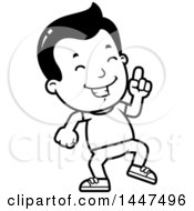 Clipart Of A Retro Black And White Boy Doing A Happy Dance Royalty Free Vector Illustration