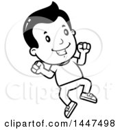Clipart Of A Retro Black And White Boy Jumping Royalty Free Vector Illustration