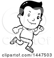 Clipart Of A Retro Black And White Boy Running Royalty Free Vector Illustration