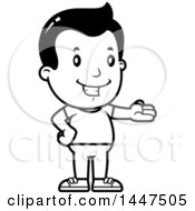Clipart Of A Retro Black And White Boy Presenting Royalty Free Vector Illustration
