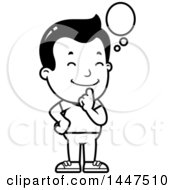 Clipart Of A Retro Black And White Boy Thinking Royalty Free Vector Illustration