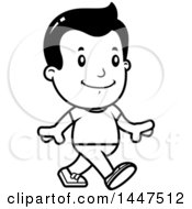 Clipart Of A Retro Black And White Boy Walking Royalty Free Vector Illustration